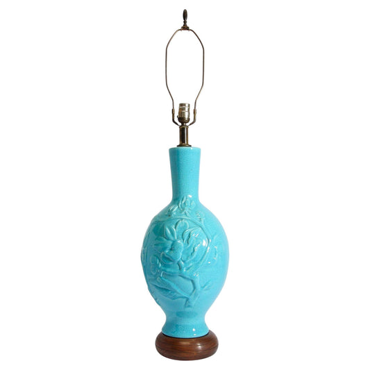 Vintage Asian Oriental Chinese Turquoise Ceramic Table Lamp
