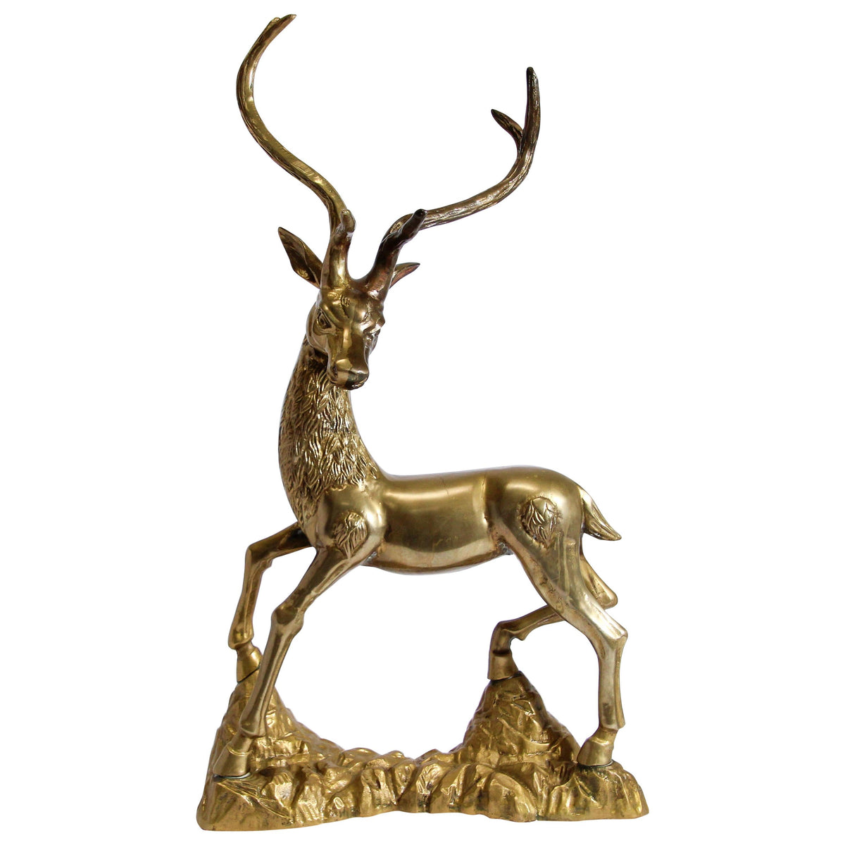 Hollywood Regency Cast Polished Brass Standing Stag Sculpture, 1960s — United States