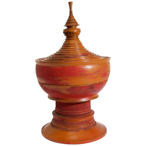 Burmese Red Lacquered Temple Offering Box, Carved Bamboo, 1940