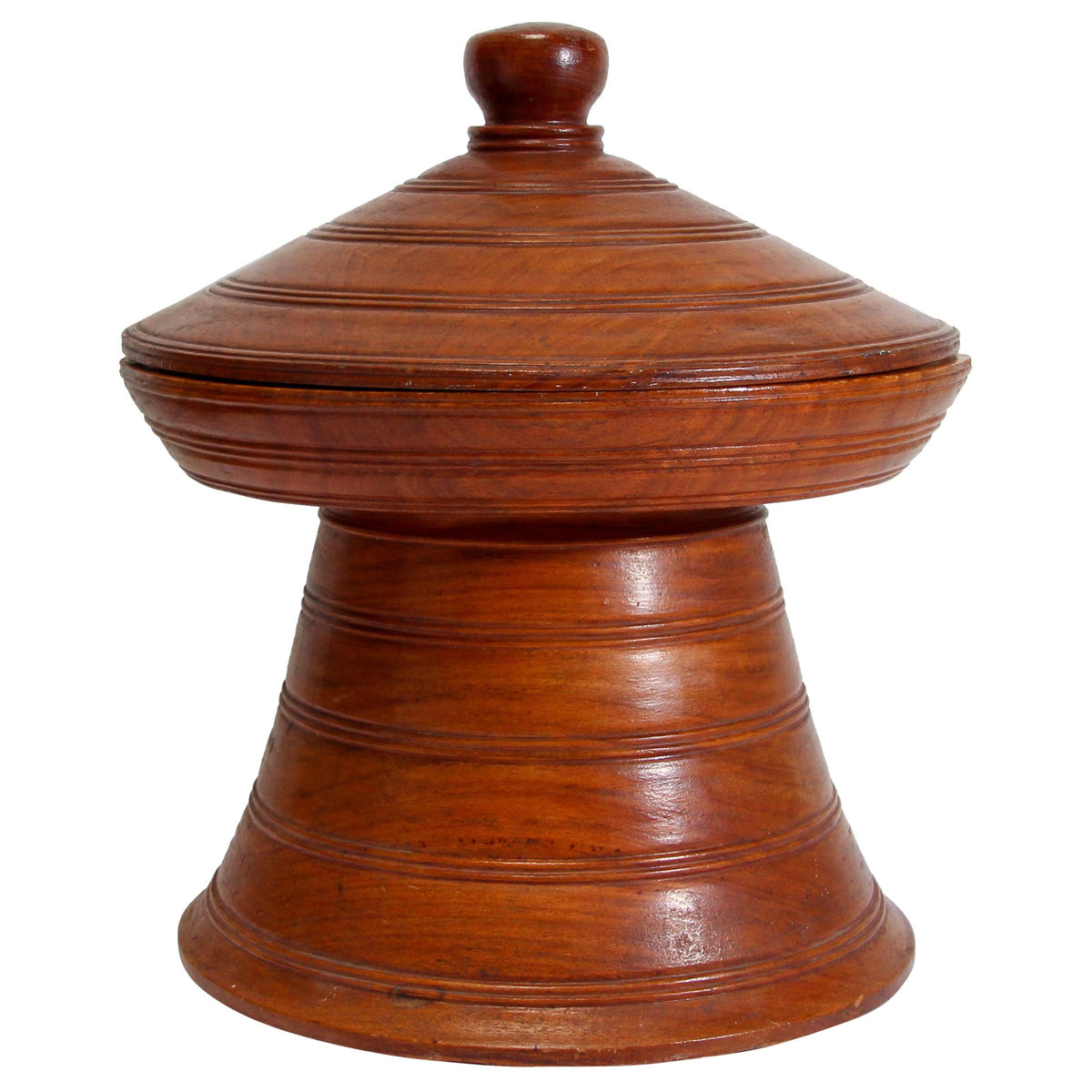 Asian Burmese Carved Wood Temple Offering Lidded Box — main image