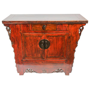 Chinese Ming Style Altar Cabinet, Red Lacquered Elmwood, 1950