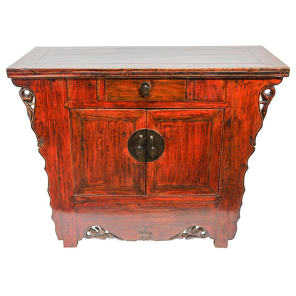 Chinese Ming Style Altar Cabinet, Red Lacquered Elmwood, 1950 — China