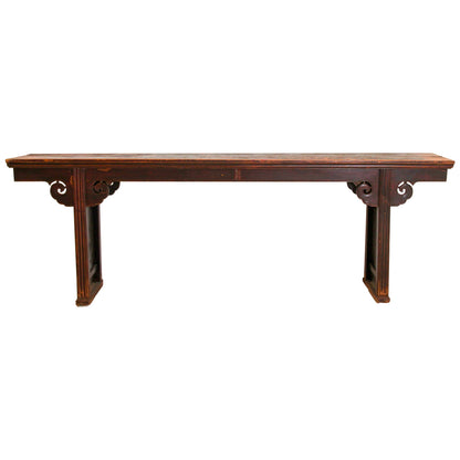 19th Century Chinese Elm Console Table with Hand-Carved Ruyi Motifs — China