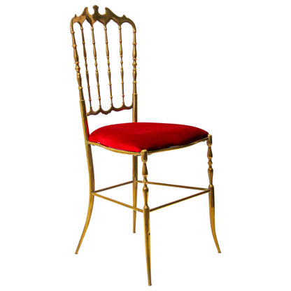 1960s Italian Tall-Back Brass Chiavari Chair with Red Velvet Seat — Italy