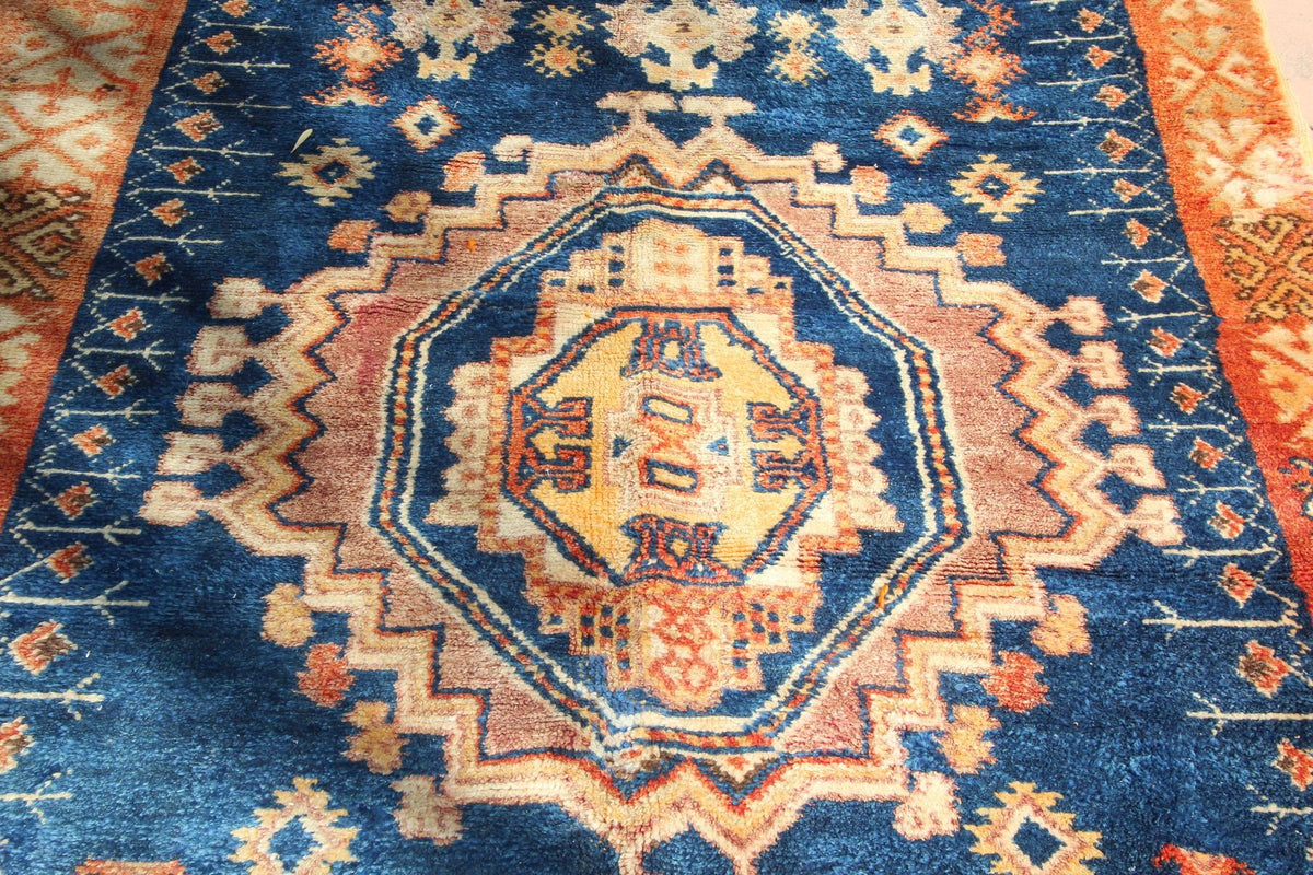 1960s Vintage Moroccan Tribal Rug by Berber Artisans, Indigo & Orange