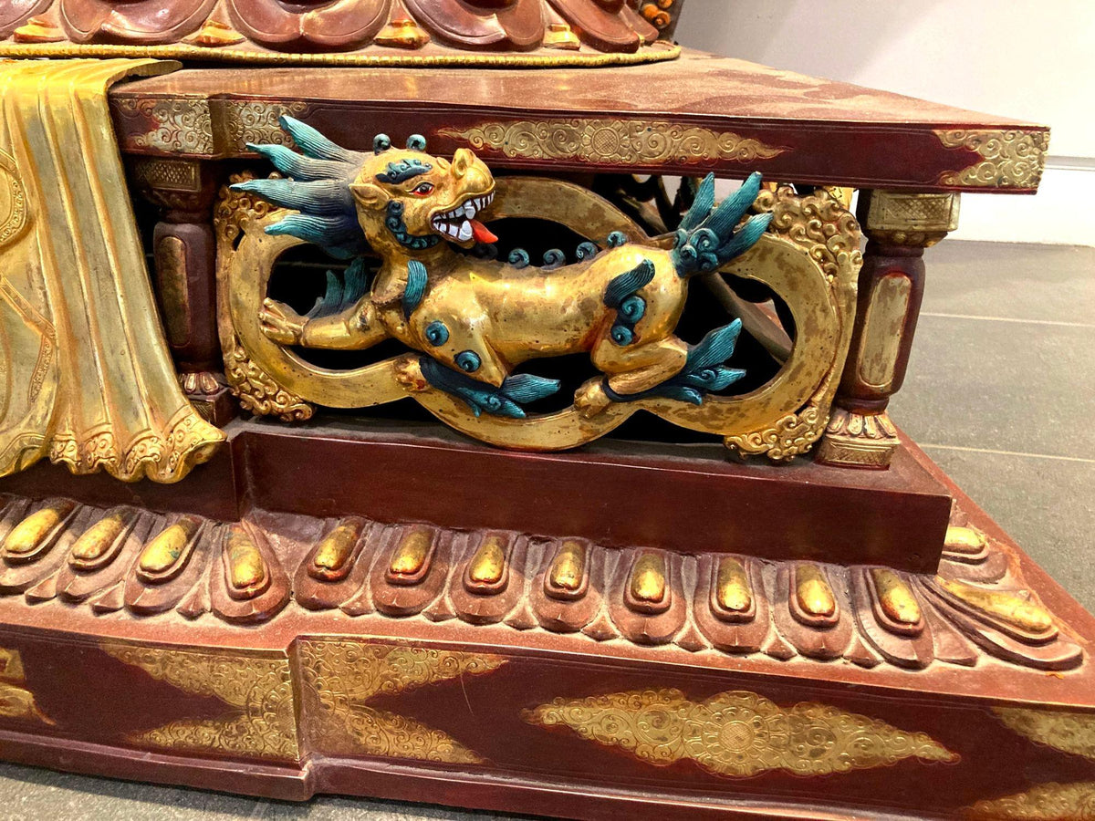 Handcrafted Oversized Gilt and Polychrome Copper Avalokiteshvara Statue, Nepal — detail view 16