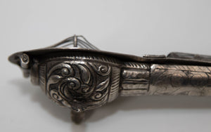 Asian Silver Metal Hand Carved Peacock Sitar Veena Form Box 1950