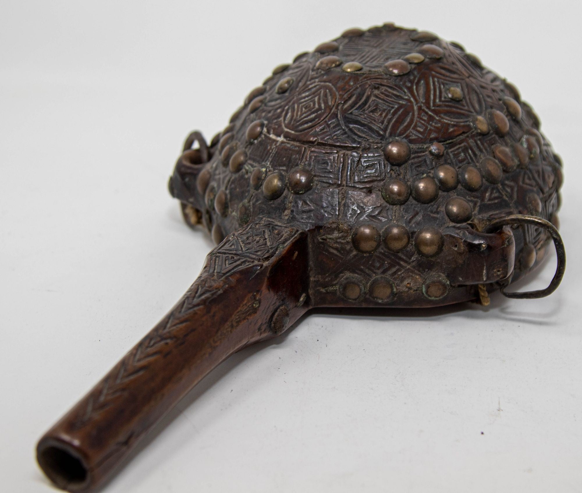 Antique African Moroccan Tribal Carved Wood Flask 19th C.