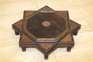 Indian Star Shape Wooden and Brass Low Coffee Table 1950s