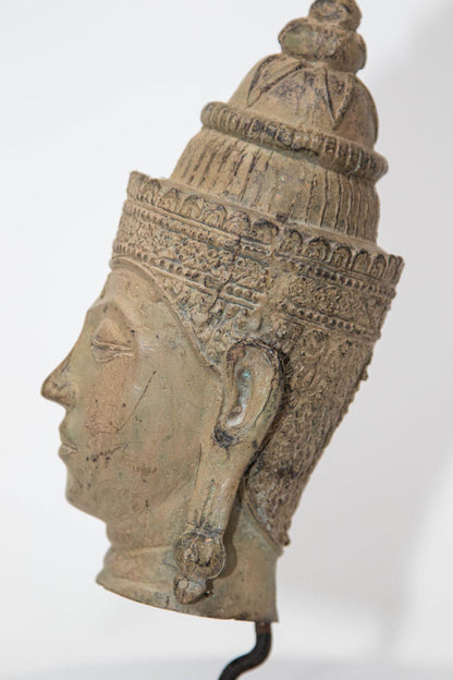Cast Bronze Buddha Head Sculpture with Verdigris 19th C. — Thailand