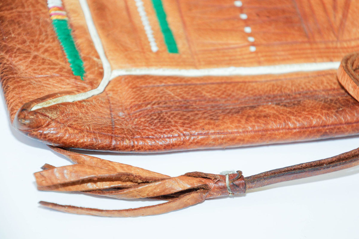 Antique African Tuareg Moroccan Shoulder Leather Bag 1960s Collectible