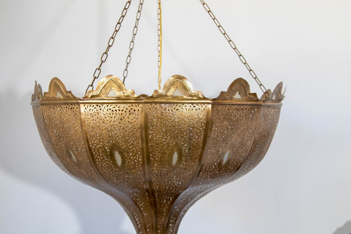 Vintage Large Moroccan Brass Chandelier in Alberto Pinto Andalus Moorish Style