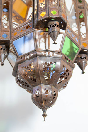 Vintage Moroccan Traditional Moorish Metal and Glass Lantern Ceiling Light