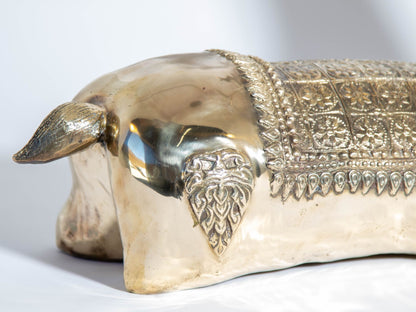 Large Brass Recumbent Deer Sculpture 1960s Hollywood Regency Style