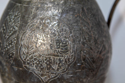 19th Century Persian Qajar Engraved Tinned Copper Ewer Pitcher