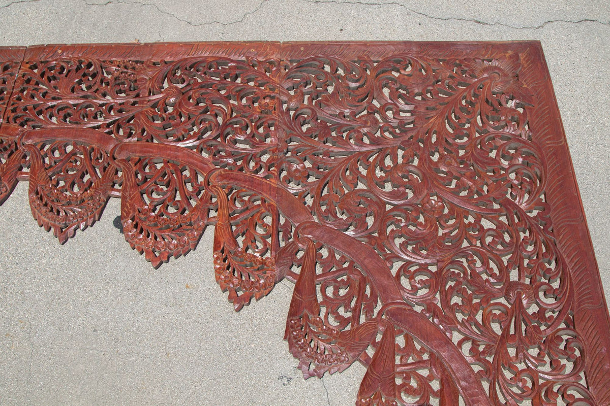 Antique Hand-Carved Teak Wood Arched Asian Wall Panel, Moorish Design, 1940