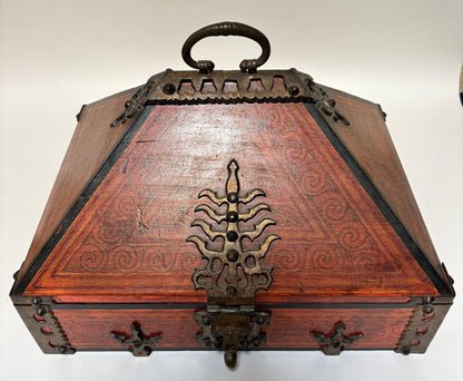 Vintage Netturpetti Brass-Mounted Teak Dowry Jewelry Box, Kerala, India, 1950