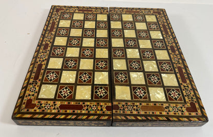 Middle Eastern Mosaic Inlaid Marquetry Box, Vintage Game Chest, 1950