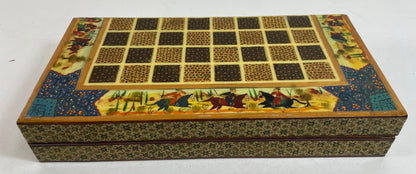Vintage Persian Micro Mosaic Chess Box, Handcrafted Fruitwood, 1950s
