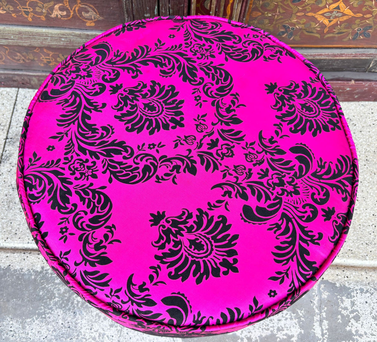 Moroccan Boho Style Pouf in Hot Fuchsia Color