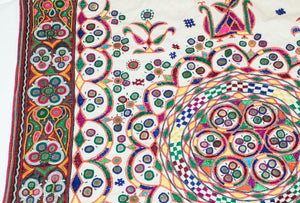 1920's Indian Gujarati Rabari Kutch Silk Embroidered Ethnic Textile with Mirror