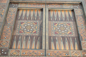 Moroccan Inlaid Card Chess Backgammon Game Table 1950
