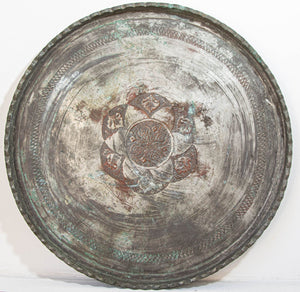 Antique Large Tinned Copper Ottoman Turkish Circular Tray