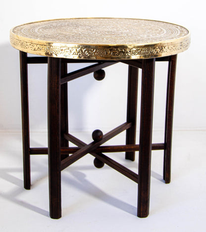 Moorish Islamic Brass Tray Table, Handcrafted in Spain, 1920s Design