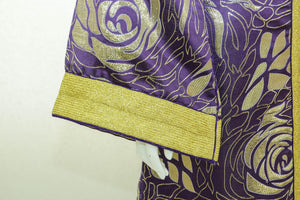Moroccan Caftan Purple and Gold Damask Embroidered Vintage Kaftan 1960s