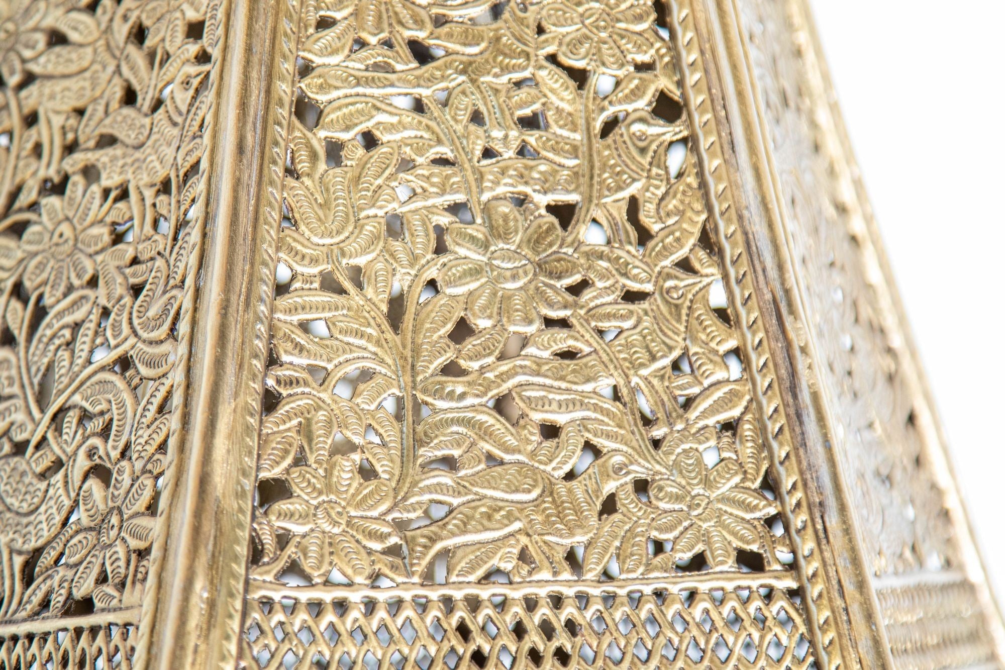 Antique Mamluk Turkish Pierced Brass Hanging Hexagonal Pendant Light Fixture