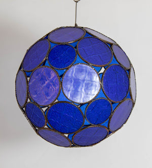 Handcrafted Moroccan Moorish Glass Orb Lantern with Blue Glass