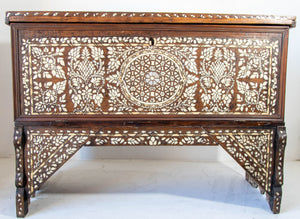 Antique Syrian Mother of Pearl Inlay Dowry Trunk 19th C.