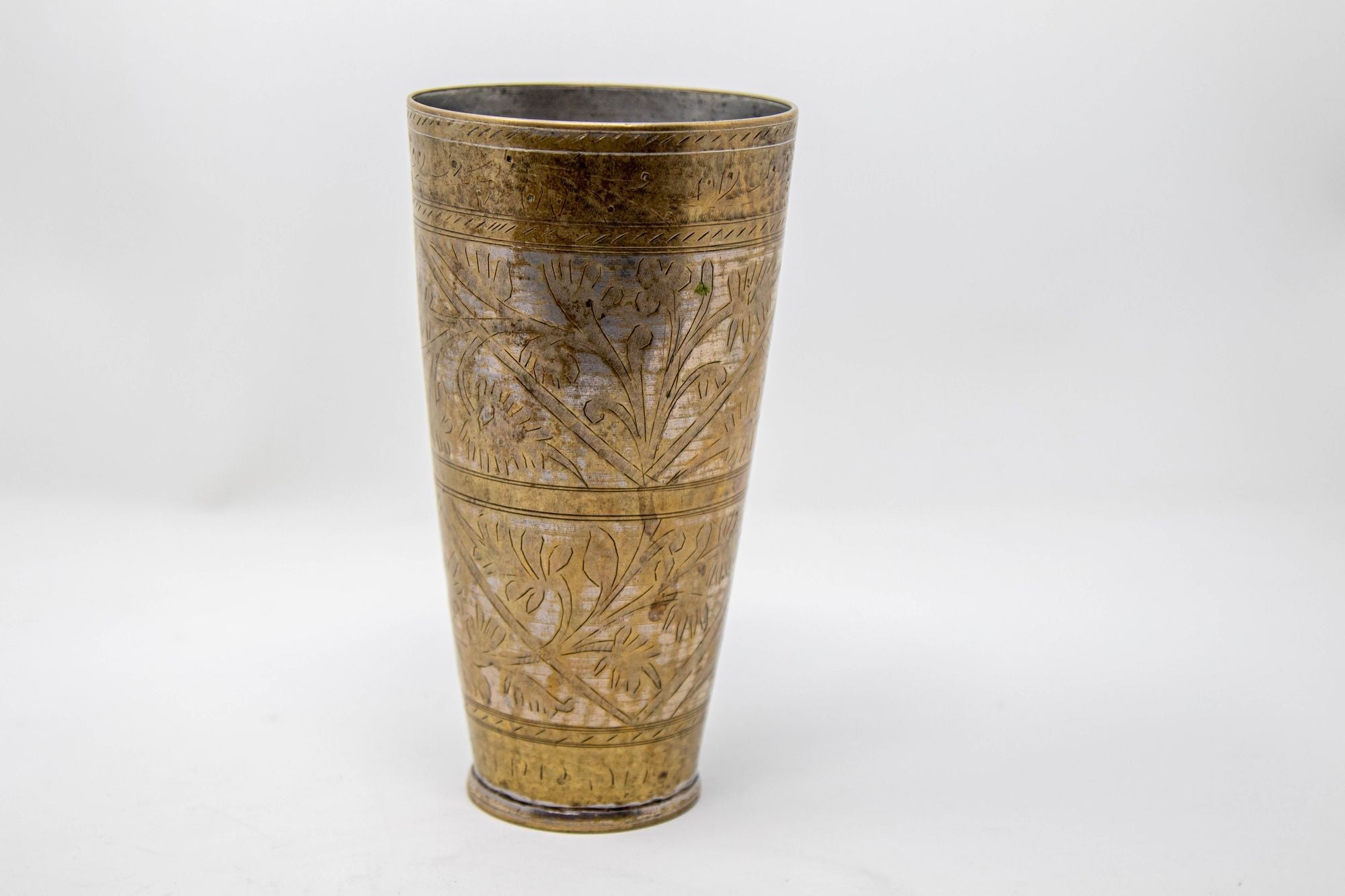 Antique Metal Engraved Mughal Beaker or Vase from India 1940s