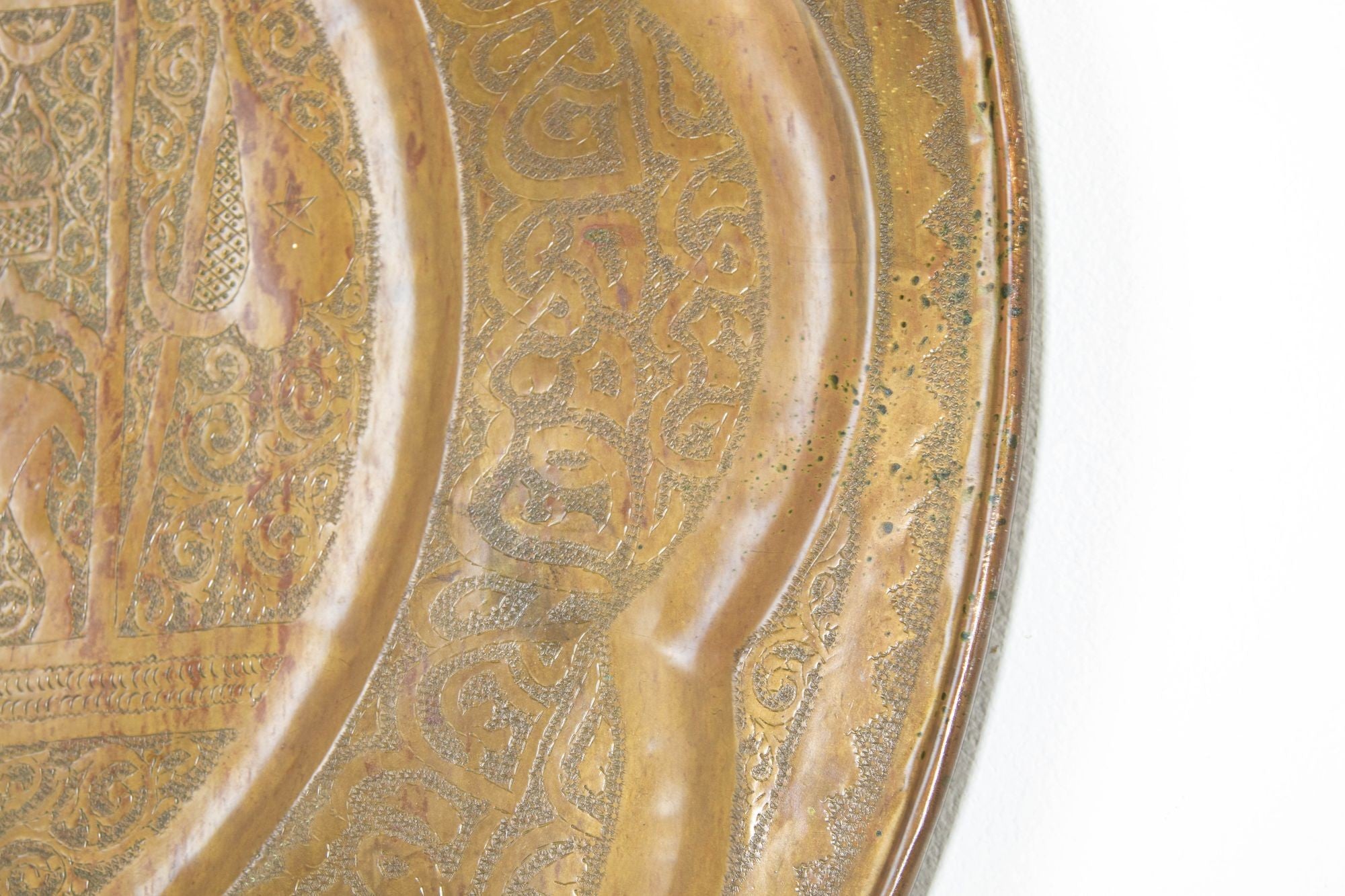 Large Moroccan Round Brass Tray Wall Decor 38 inches Circa 1950's