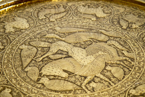 Collectible Islamic Asian Metalwork Polished Brass Tray Circa 1940s