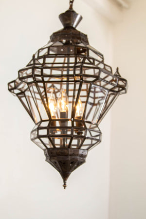 Vintage Moroccan Clear Glass Lantern Moorish Granada Spanish Style