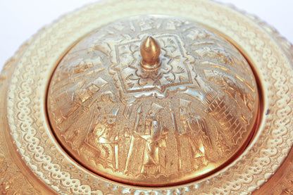 1960 Vintage Gold Tone Islamic Moorish Roll Top Caviar Footed Dish Server
