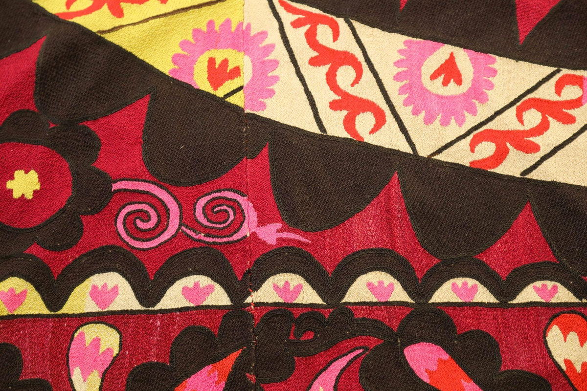 Vintage Suzani Uzbekistan Embroidered Textile Red and Black — additional view 16