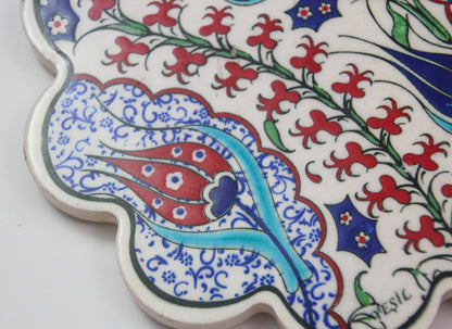 Handcrafted Turkish Iznik Style Ceramic Tiles Set of 3, Vintage, 1980s