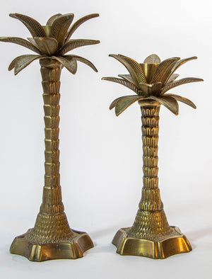 Vintage Brass Moroccan Palm Tree Candlestick Holders Set of 2