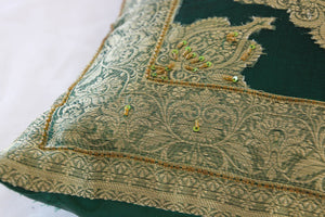 Emerald Green Moorish Throw Pillows Embellished with Sequins and Beads a Pair