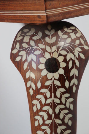 Anglo Indian Mughal Teak Inlaid Square Side Table