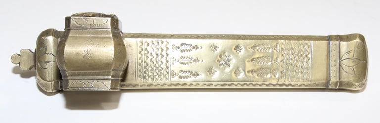 Antique Brass Qalamdan Inkwell, Moorish Design, Egypt, 1880