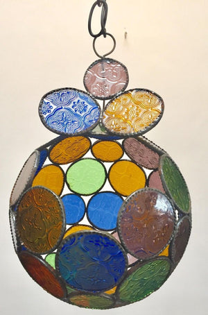 Handcrafted Moroccan Moorish Glass Orb Lantern with Multi-Color Glass