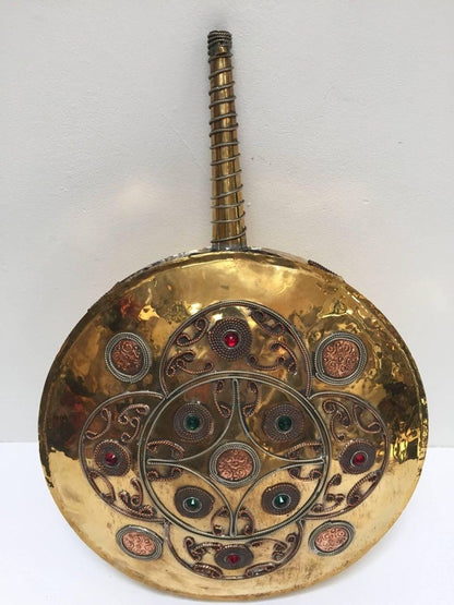 Handcrafted Moroccan Brass Drinking Flask with Glass Stones, 1940