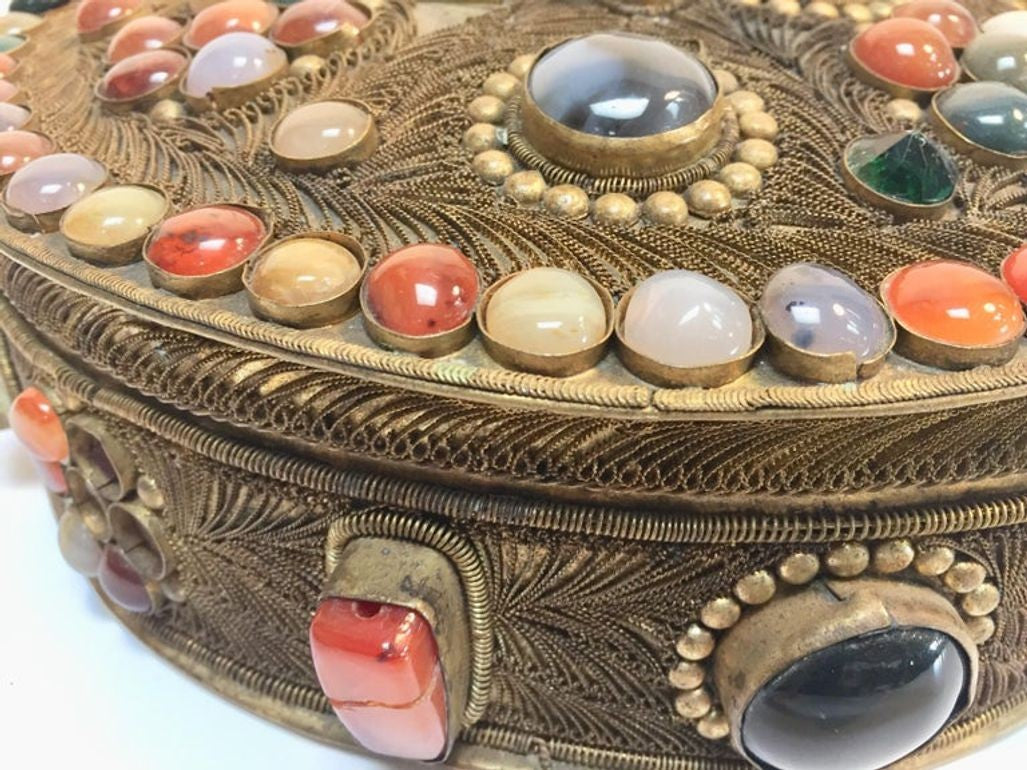 Vintage Agate Inlaid Moorish Wedding Jewelry Dressing Box