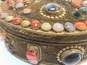 Large Vintage Agate Inlaid Moorish Wedding Jewelry Dressing Box