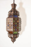 Moroccan Hanging Glass Lantern Moorish Metal Light Fixture with Stained Glass