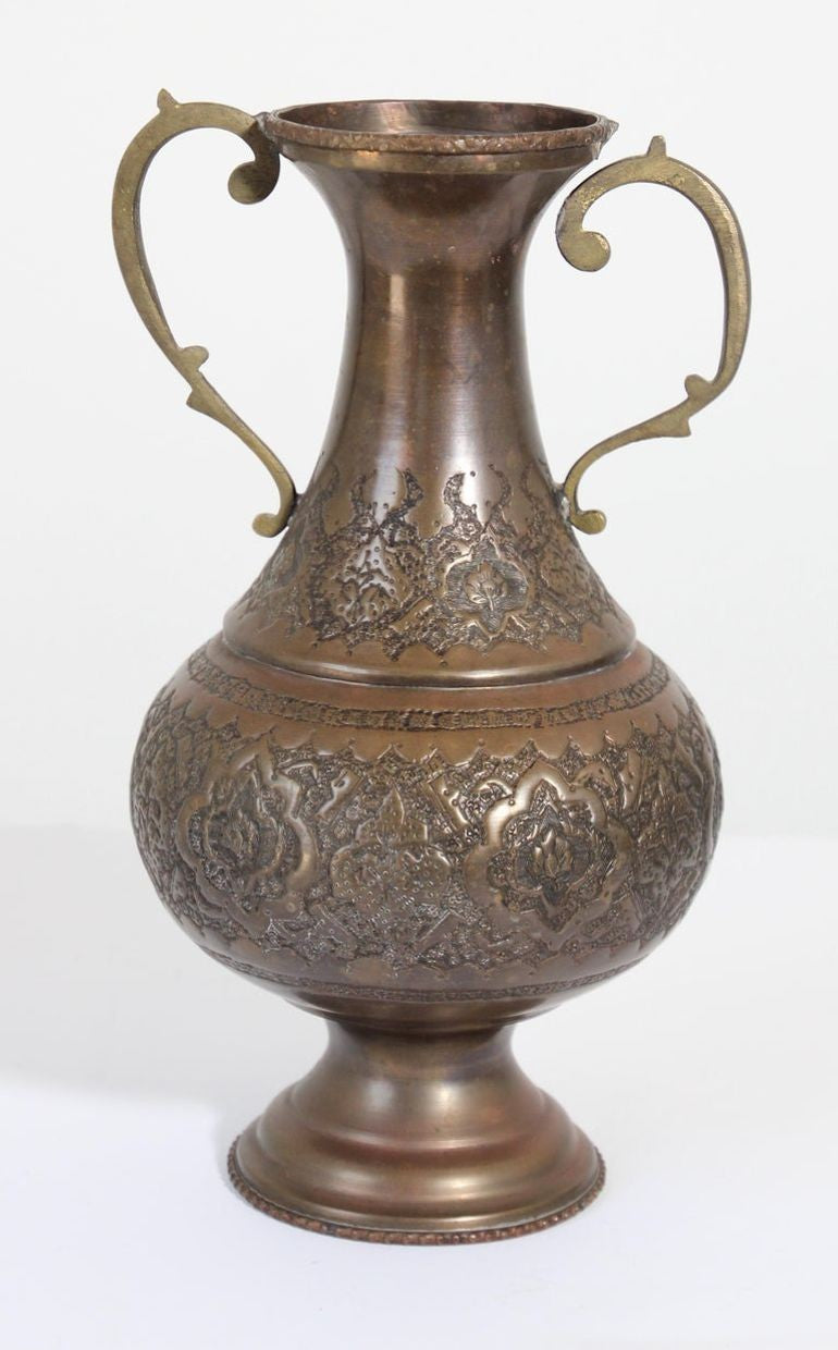 Moorish Copper Footed Vase, Handmade Turkish Design, Mid-20th Century