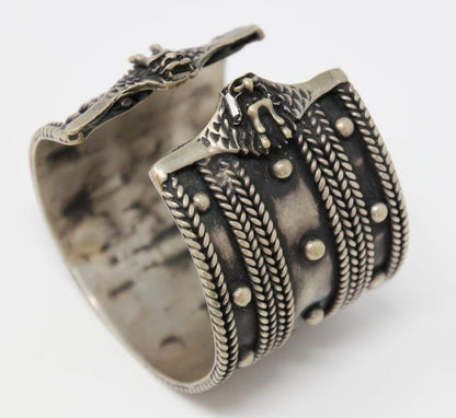 Vintage Moroccan Berber Tribal Bracelet, Handcrafted Metal Cuff, 1950